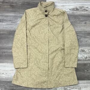 Eddie Bauer Tan Cream Womens L AOP Leaf All Over‎ Print Lined Travel Trench Coat